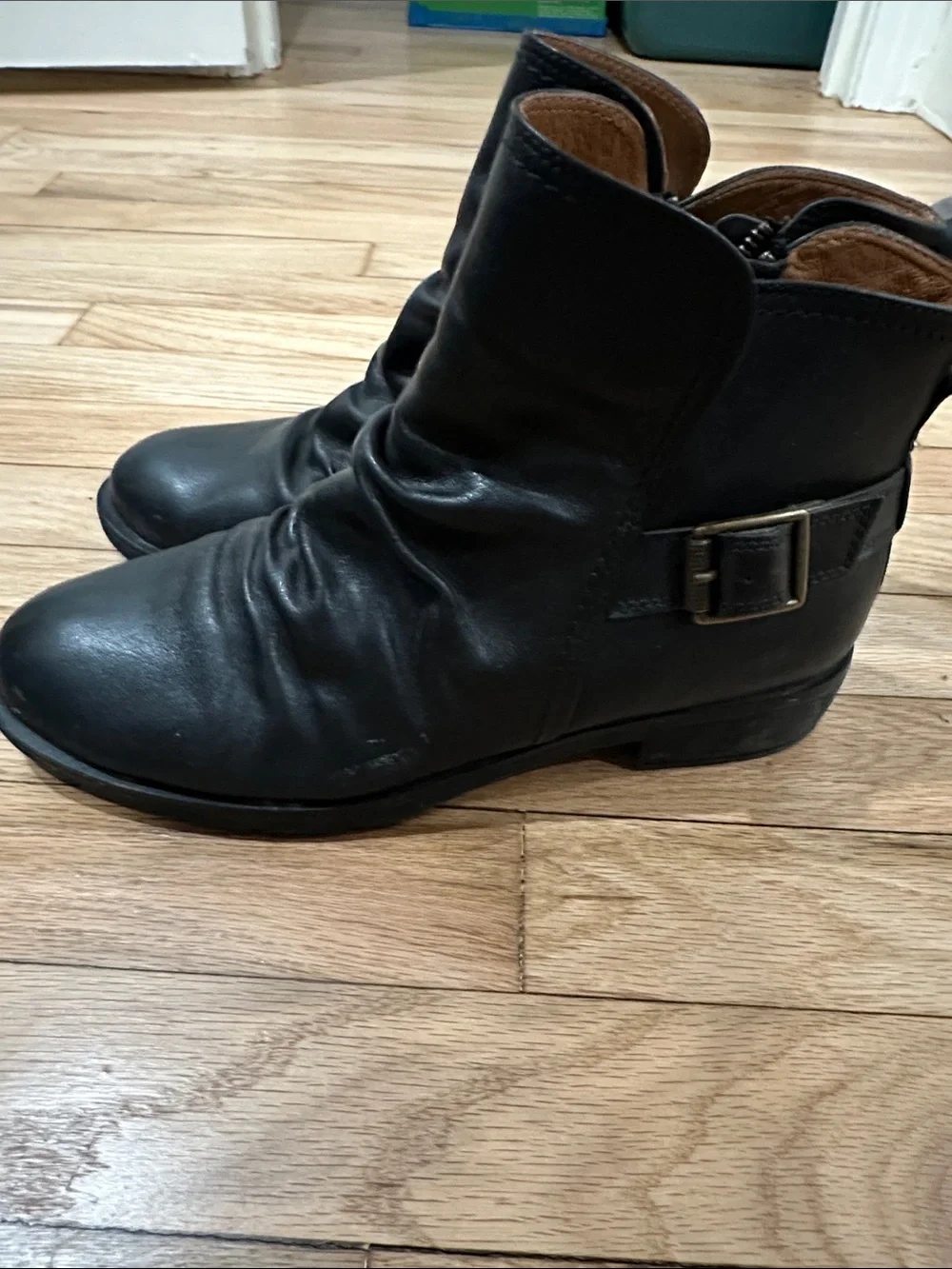 Sofft Black Leather Buckle Ankle Boots